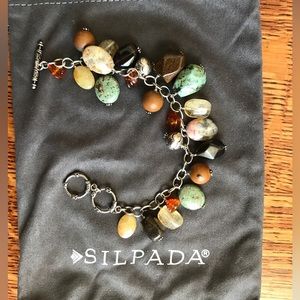 Silpada Retired Sterling Silver Semi-Precious Stone Charm Cha Cha Bracelet